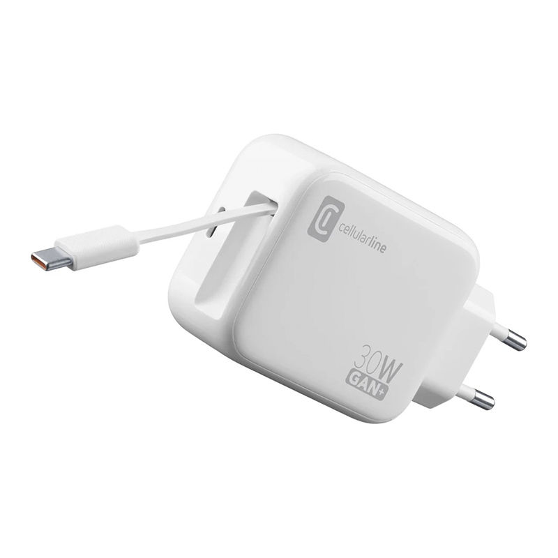 Cellularline Strømadapter USB-C m/uttrekkbar kabel